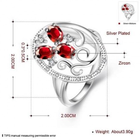 R093-B-8 925 SILVER PLATED FASHION RING FOR WOMEN JEWELRY ACCESSORIES NICKLE FREE (RED)