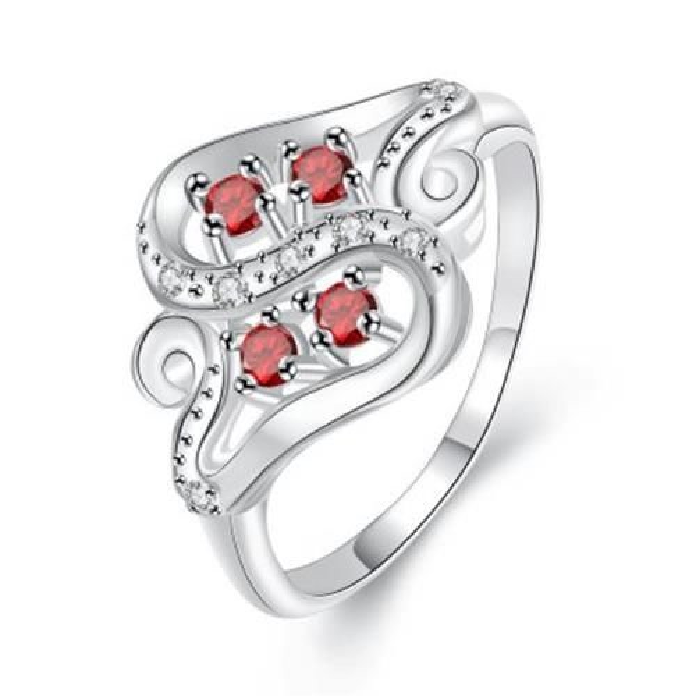 R092-B-8 925 SILVER PLATED FASHION RING FOR WOMEN JEWELRY ACCESSORIES NICKLE FREE (RED)