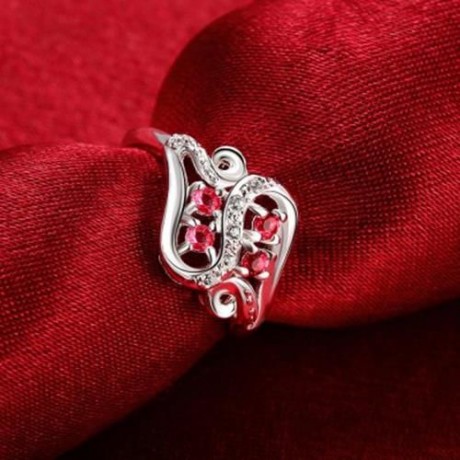 R092-B-8 925 SILVER PLATED FASHION RING FOR WOMEN JEWELRY ACCESSORIES NICKLE FREE (RED)
