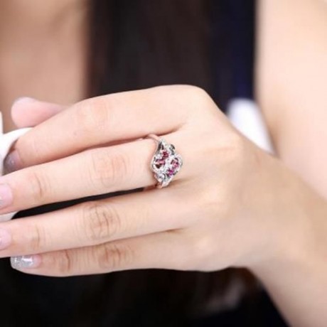 R092-B-8 925 SILVER PLATED FASHION RING FOR WOMEN JEWELRY ACCESSORIES NICKLE FREE (RED)