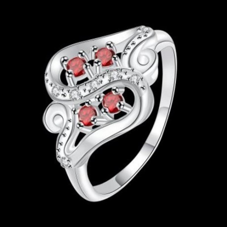 R092-B-8 925 SILVER PLATED FASHION RING FOR WOMEN JEWELRY ACCESSORIES NICKLE FREE (RED)