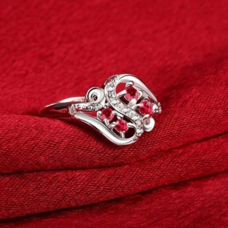 R092-B-8 925 SILVER PLATED FASHION RING FOR WOMEN JEWELRY ACCESSORIES NICKLE FREE (RED)