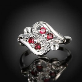 R092-B-8 925 SILVER PLATED FASHION RING FOR WOMEN JEWELRY ACCESSORIES NICKLE FREE (RED)