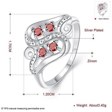 R092-B-8 925 SILVER PLATED FASHION RING FOR WOMEN JEWELRY ACCESSORIES NICKLE FREE (RED)