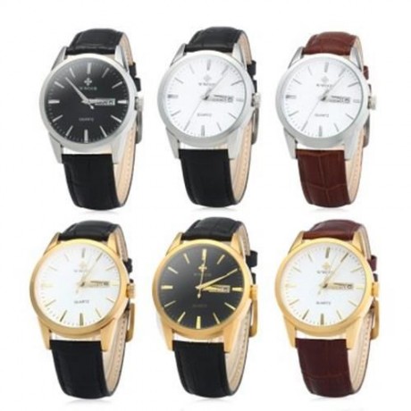 WWOOR 8801 MALE LEATHER BAND QUARTZ WATCH DATE WEEK DISPLAY (SILVER WHITE BROWN)