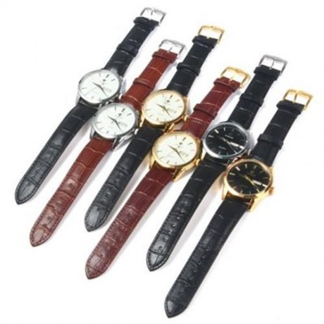 WWOOR 8801 MALE LEATHER BAND QUARTZ WATCH DATE WEEK DISPLAY (SILVER WHITE BROWN)
