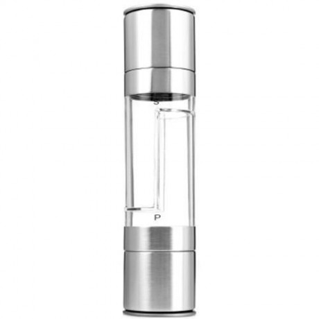 2 IN 1 STAINLESS STEEL MANUAL SALT PEPPER MILL GRINDER SEASONING COOKING TOOLS (SILVER)
