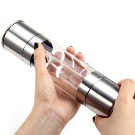 2 IN 1 STAINLESS STEEL MANUAL SALT PEPPER MILL GRINDER SEASONING COOKING TOOLS (SILVER)