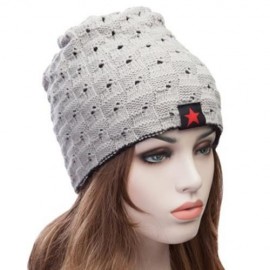 FASHIONABLE STAR DECORATED TWO-DOUBLE KNITED SKULLIES BEANIE HAT (GRAY)