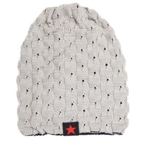 FASHIONABLE STAR DECORATED TWO-DOUBLE KNITED SKULLIES BEANIE HAT (GRAY)
