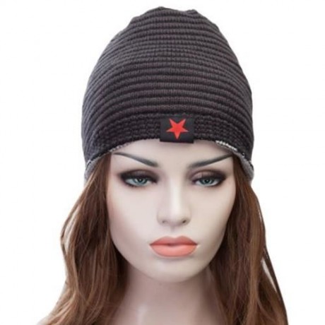 FASHIONABLE STAR DECORATED TWO-DOUBLE KNITED SKULLIES BEANIE HAT (GRAY)