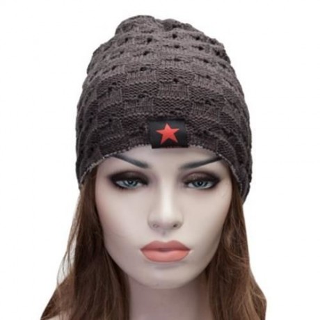 FASHIONABLE STAR DECORATED TWO-DOUBLE KNITED SKULLIES BEANIE HAT (DEEP GRAY)