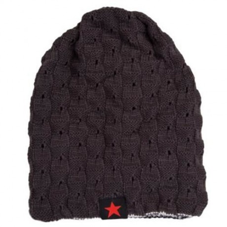 FASHIONABLE STAR DECORATED TWO-DOUBLE KNITED SKULLIES BEANIE HAT (DEEP GRAY)