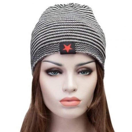 FASHIONABLE STAR DECORATED TWO-DOUBLE KNITED SKULLIES BEANIE HAT (DEEP GRAY)