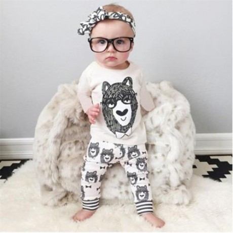 TRENDY ROUND NECK LONG SLEEVE COTTON ANIMAL PRINT BABY BOYS SUIT (WHITE)