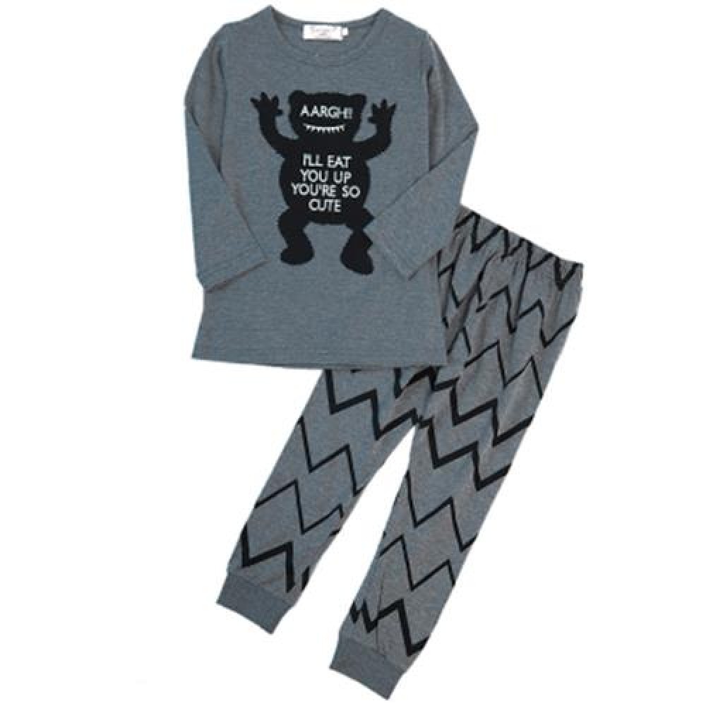 TRENDY ROUND NECK LONG SLEEVE COTTON ANIMAL PRINT BABY BOYS SUIT (GRAY)