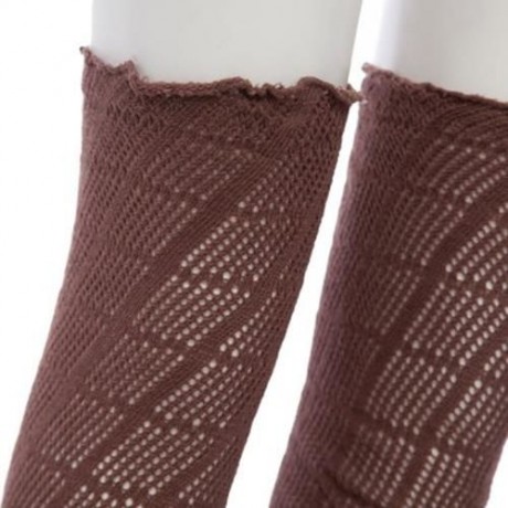 TRENDY LADIES SOFT LACE BOOT SOCKS STRETCH LEG CUFFS (DARK RED   KHAKI)