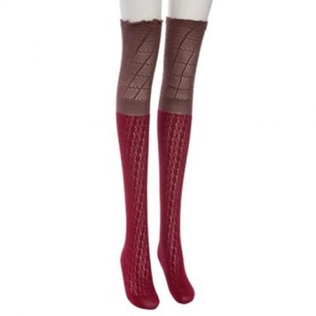 TRENDY LADIES SOFT LACE BOOT SOCKS STRETCH LEG CUFFS (DARK RED   KHAKI)