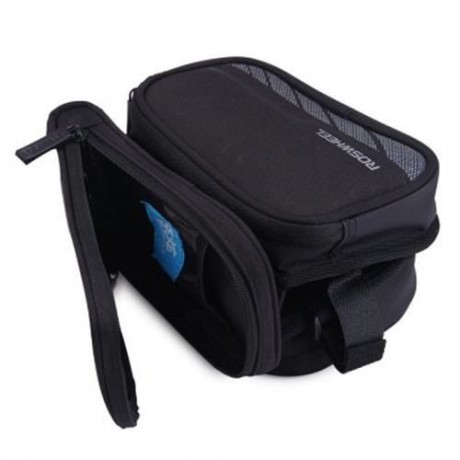 ROSWHEEL 5.5 INCH TOUCH SCREEN BICYCLE FRONT TUBE PHONE BAG HOLDER DOUBLE POUCH (BLACK)