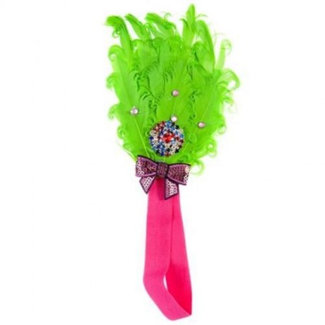 STYLISH FEATHER FLOWER DIAMOND STRETCHY BABY GIRLS HEADBAND (GREEN)