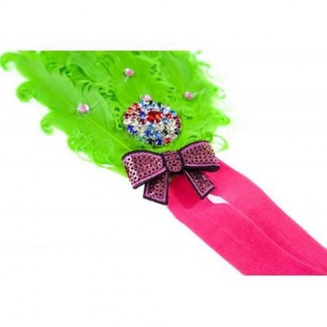 STYLISH FEATHER FLOWER DIAMOND STRETCHY BABY GIRLS HEADBAND (GREEN)