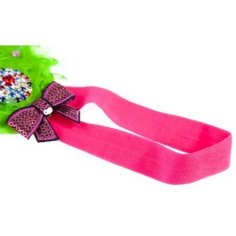 STYLISH FEATHER FLOWER DIAMOND STRETCHY BABY GIRLS HEADBAND (GREEN)