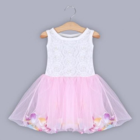 CUTE ROUND COLLAR SLEEVELESS COLORFUL PETALS BABY GIRLS GAUZE VEST DRESS (PINK)