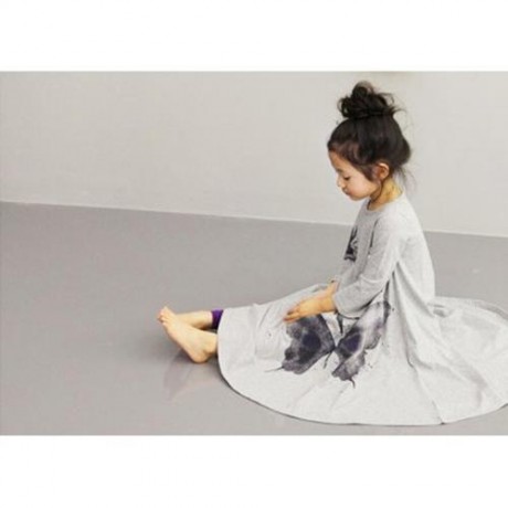 BOHEMIAN ROUND NECK LONG SLEEVE BIG BUTTERFLY PRINT LOOSE GIRLS LONG DRESS (GRAY)