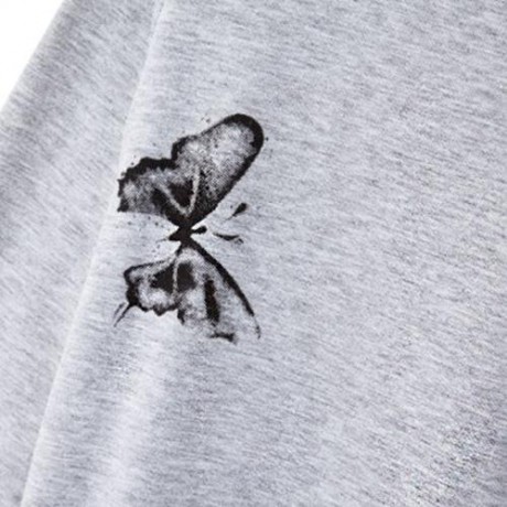 BOHEMIAN ROUND NECK LONG SLEEVE BIG BUTTERFLY PRINT LOOSE GIRLS LONG DRESS (GRAY)