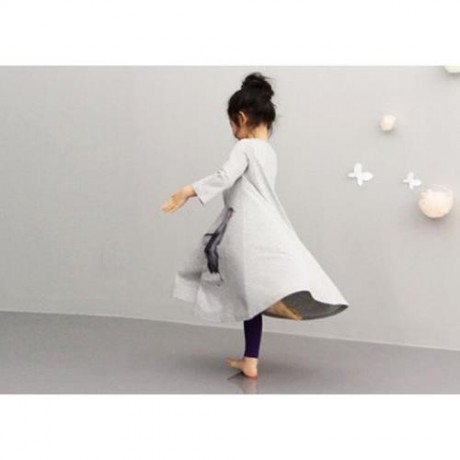 BOHEMIAN ROUND NECK LONG SLEEVE BIG BUTTERFLY PRINT LOOSE GIRLS LONG DRESS (GRAY)