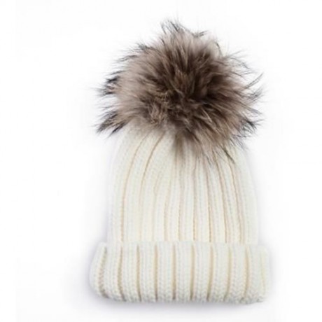 HAN EDITION TRENDY SOLID COLOR RACCOON BALL TOP THICKENING KNITED STRETCHY GIRLS BEANIE HA