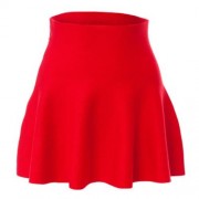 CHIC PURE COLOR HIGH WAIST WOOLEN KNITED PLEATED GIRLS SKIRT (RED)