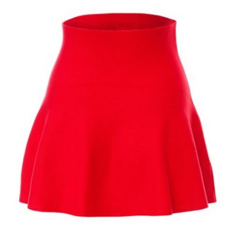 CHIC PURE COLOR HIGH WAIST WOOLEN KNITED PLEATED GIRLS SKIRT (RED)