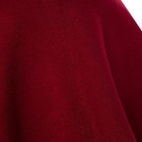 CHIC PURE COLOR HIGH WAIST WOOLEN KNITED PLEATED GIRLS SKIRT (WINE RED)