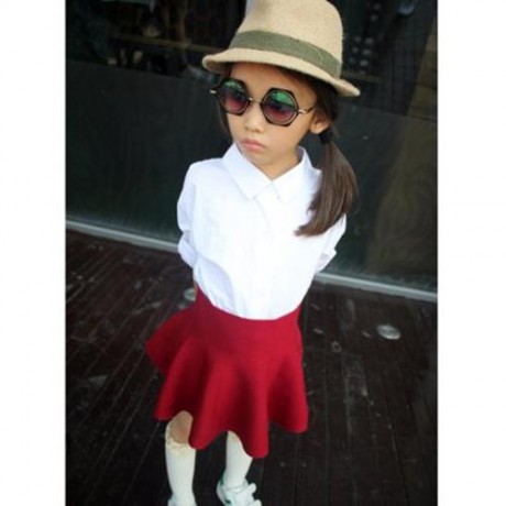 CHIC PURE COLOR HIGH WAIST WOOLEN KNITED PLEATED GIRLS SKIRT (WINE RED)