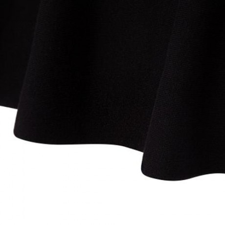 CHIC PURE COLOR HIGH WAIST WOOLEN KNITED PLEATED GIRLS SKIRT (BLACK)