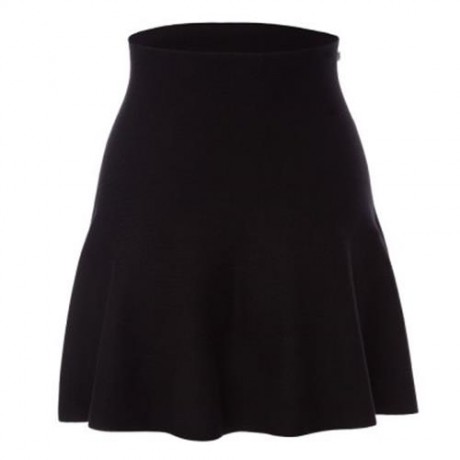 CHIC PURE COLOR HIGH WAIST WOOLEN KNITED PLEATED GIRLS SKIRT (BLACK)