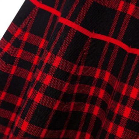 CHIC PURE COLOR HIGH WAIST WOOLEN KNITED PLEATED GIRLS SKIRT (RED WITH BLACK)