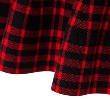 CHIC PURE COLOR HIGH WAIST WOOLEN KNITED PLEATED GIRLS SKIRT (RED WITH BLACK)