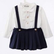 HAN EDITION TRENDY TURN DOWN NECK LONG SLEEVE BRACES COTTON GIRLS MINI DRESS (PURPLISH BLU