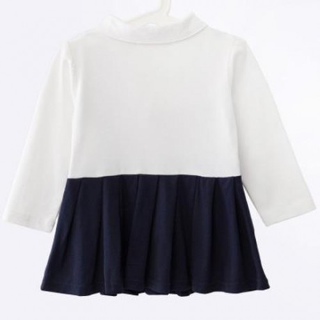 HAN EDITION TRENDY TURN DOWN NECK LONG SLEEVE BRACES COTTON GIRLS MINI DRESS (PURPLISH BLU