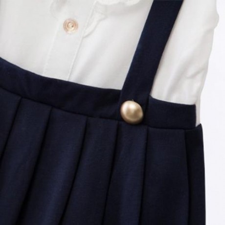 HAN EDITION TRENDY TURN DOWN NECK LONG SLEEVE BRACES COTTON GIRLS MINI DRESS (PURPLISH BLU