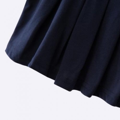 HAN EDITION TRENDY TURN DOWN NECK LONG SLEEVE BRACES COTTON GIRLS MINI DRESS (PURPLISH BLU