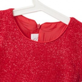 SWEET ROUND COLLAR SHORT SLEEVE BIG BOWKNOT GAUZE SEQUINS GIRLS PRINCESS DRESS (RED)