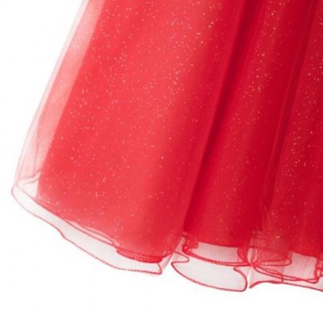 SWEET ROUND COLLAR SHORT SLEEVE BIG BOWKNOT GAUZE SEQUINS GIRLS PRINCESS DRESS (RED)