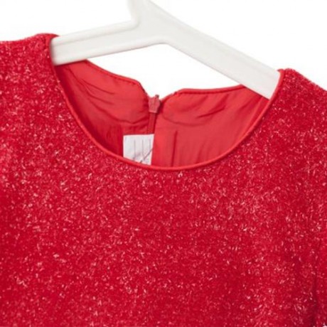 SWEET ROUND COLLAR SHORT SLEEVE BIG BOWKNOT GAUZE SEQUINS GIRLS PRINCESS DRESS (RED)