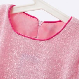 SWEET ROUND COLLAR SHORT SLEEVE BIG BOWKNOT GAUZE SEQUINS GIRLS PRINCESS DRESS (PINK)