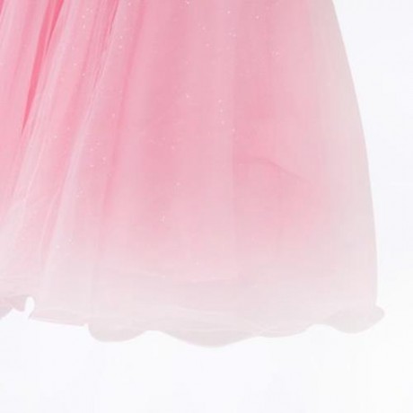 SWEET ROUND COLLAR SHORT SLEEVE BIG BOWKNOT GAUZE SEQUINS GIRLS PRINCESS DRESS (PINK)