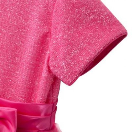 SWEET ROUND COLLAR SHORT SLEEVE BIG BOWKNOT GAUZE SEQUINS GIRLS PRINCESS DRESS (ROSE)