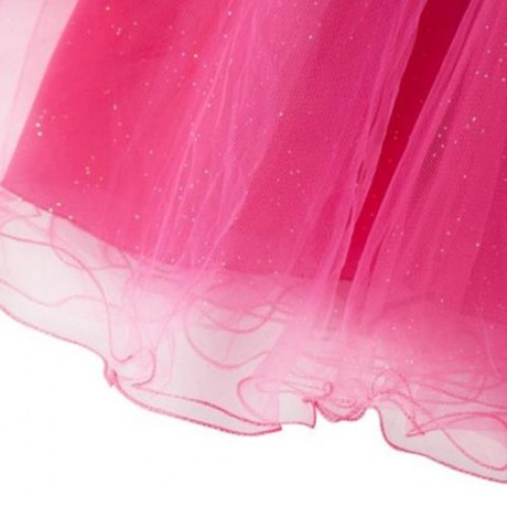SWEET ROUND COLLAR SHORT SLEEVE BIG BOWKNOT GAUZE SEQUINS GIRLS PRINCESS DRESS (ROSE)